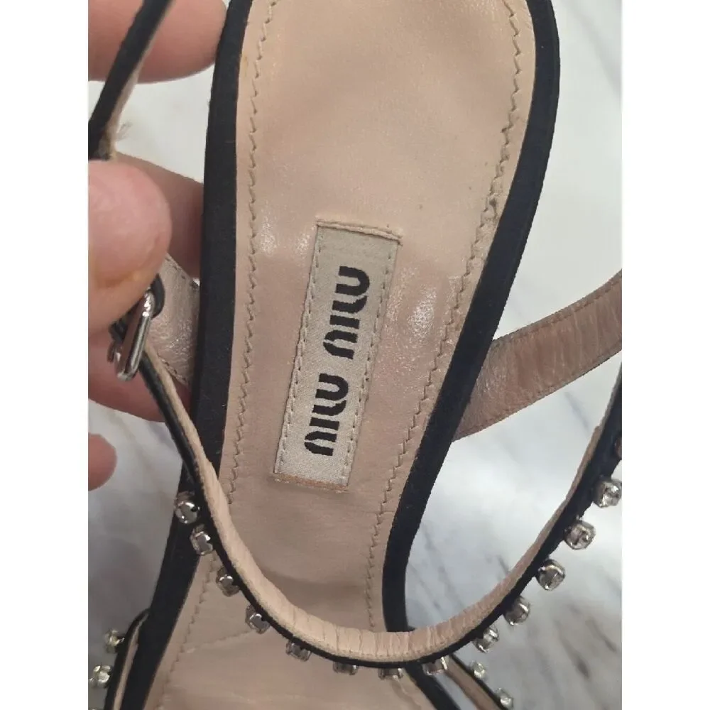 Miu Miu Black Crystal-Studded Slingback Heels